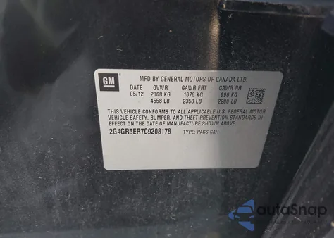 2012 Buick Regal from USA, damaged, VIN 2G4GR5ER7C9208178